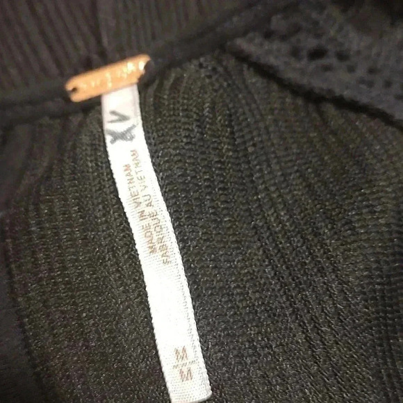 Free People Fire Island Lace Top mediumBlack Open Knit Cutout Back Bow Tie Waist - Picture 3 of 3